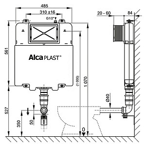 Смывной бачок скрытого монтажа AlcaPlast Basicmodul Slim A1112B