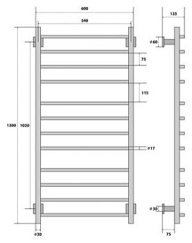 Полотенцесушитель электрический Energy G GRAND 120x60