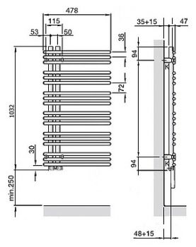 Полотенцесушитель электрический Zehnder Yucca asymmetric YAEL-090-050/RD белый, левый