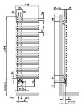 Полотенцесушитель электрический Zehnder Yucca asymmetric YAER-130-050/RD белый, правый