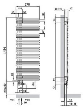 Полотенцесушитель электрический Zehnder Yucca asymmetric YAECL-130-060/DD Chrome левый