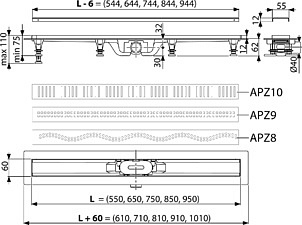 Душевой лоток AlcaPlast APZ8-Simple 650 с решеткой и опорами