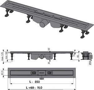 Душевой лоток AlcaPlast Optima APZ12-850 с опорами