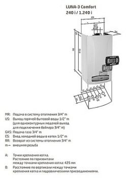 Газовый котел Baxi LUNA 3 Comfort 1.240 i (9,3-24 кВт) с выносной панелью управления