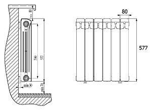Радиатор биметаллический Rifar Monolit Ventil 500 8 секций левое подключение