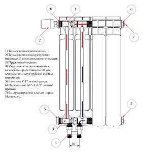 Радиатор биметаллический Rifar Base Ventil 500 4 секции левое подключение