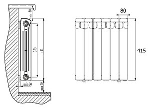 Радиатор биметаллический Rifar Monolit Ventil 350 8 секций левое подключение