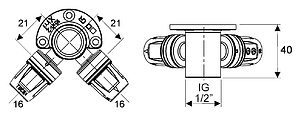 Водорозетка TECE TECElogo 16x1/2"x16 проходная, 90°